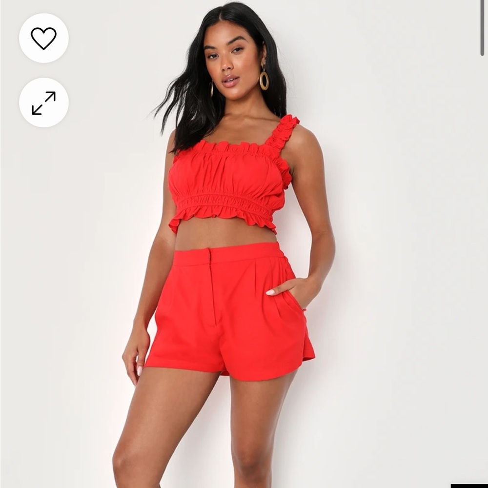 Hotter Temps Red Linen Ruffled Two-Piece Romper-lulus
